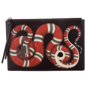 Gucci Pebbled Calfskin King Snake Clutch Red/Black